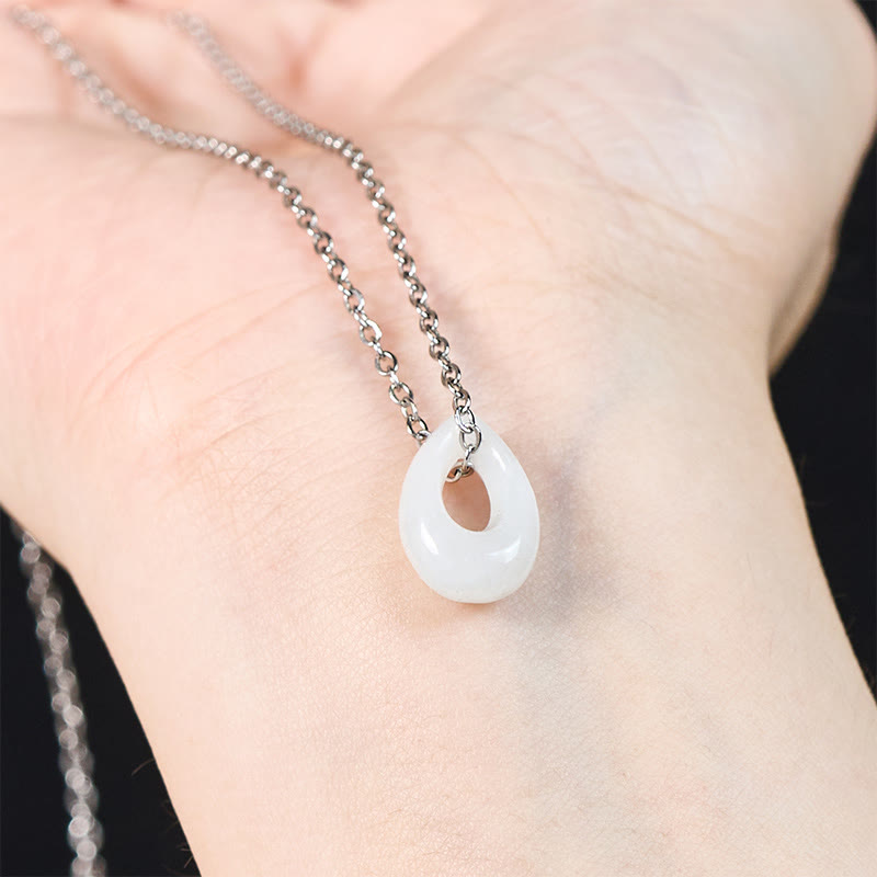 Buddha Stones Colgante de collar de la suerte con forma de gota de agua de jade blanco - image 9