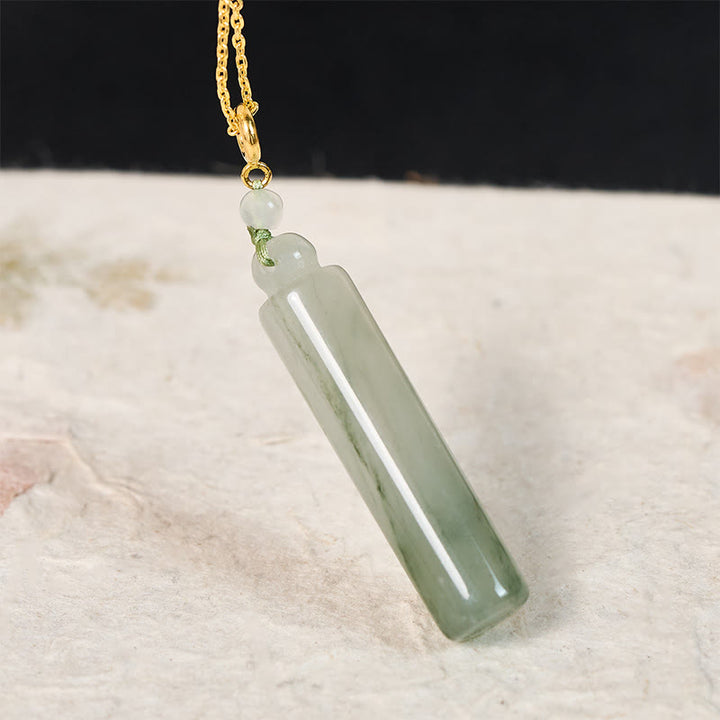 Buddha Stones Colgante de collar de jade con diseño cilíndrico para la suerte - image 3