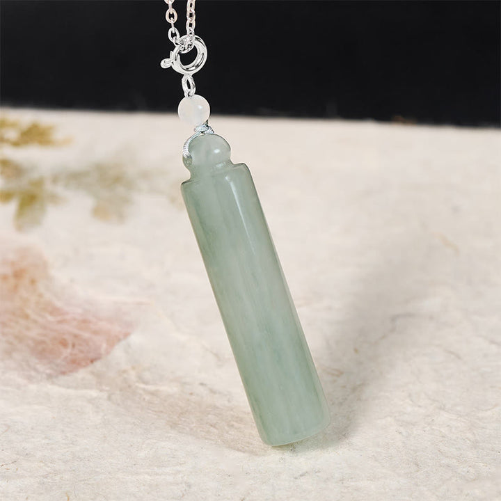 Buddha Stones Colgante de collar de jade con diseño cilíndrico para la suerte - Jade natural plateado (el color y el tamaño pueden variar) - image 9