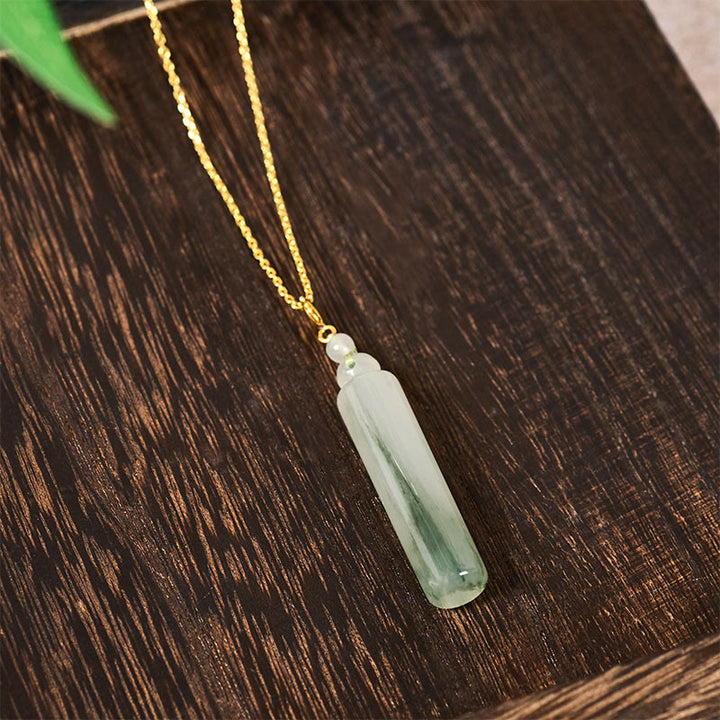 Buddha Stones Colgante de collar de jade con diseño cilíndrico para la suerte - image 4