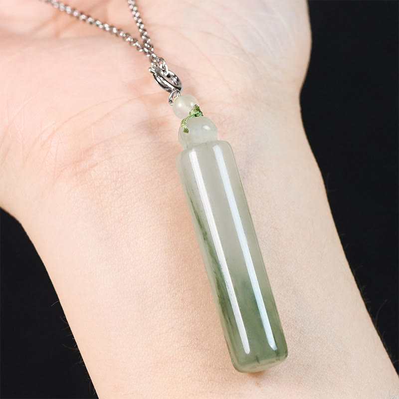 Buddha Stones Colgante de collar de jade con diseño cilíndrico para la suerte - image 11