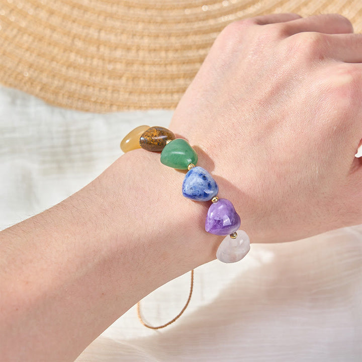 Buddha Stones Pulsera trenzada con corazón de ágata roja, amatista, aventurina verde y cristales coloridos que transmiten confianza. - image 4