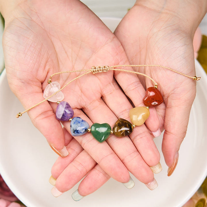 Buddha Stones Pulsera trenzada con corazón de ágata roja, amatista, aventurina verde y cristales coloridos que transmiten confianza. - image 6