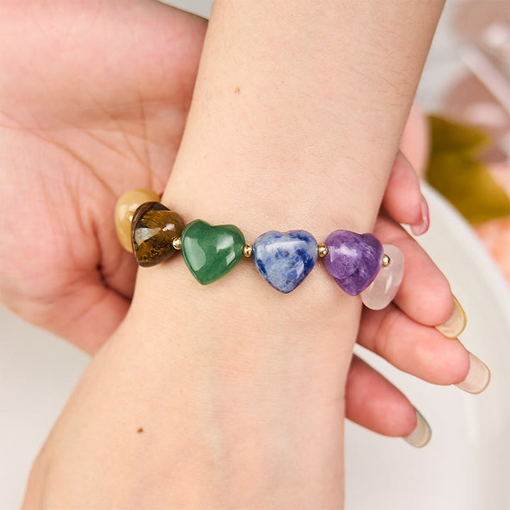 Buddha Stones Pulsera trenzada con corazón de ágata roja, amatista, aventurina verde y cristales coloridos que transmiten confianza. - image 5