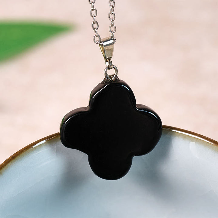 Buddha Stones Varios colgantes de collar con forma de flor de ciruelo, aventurina verde cristal, obsidiana negra y ojo de tigre. - Obsidiana negra (natural – ligeras irregularidades) - image 7
