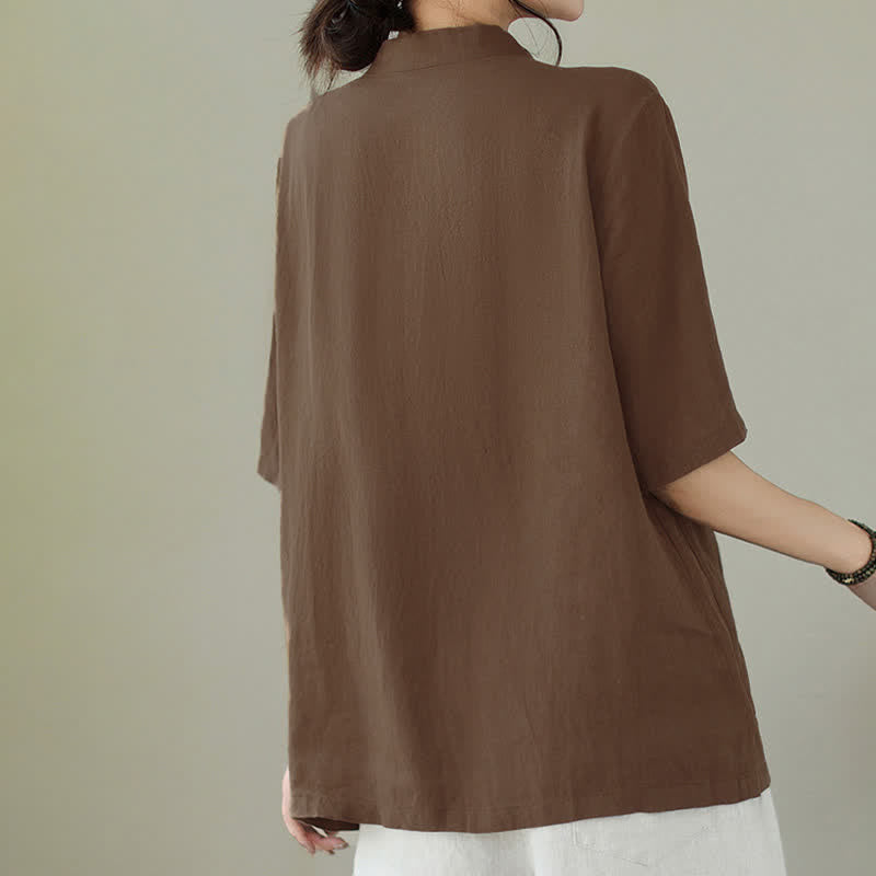 Buddha Stones Camisas de manga corta para mujer, estilo minimalista, con botones y bolsillos, ideales para el verano. - image 1