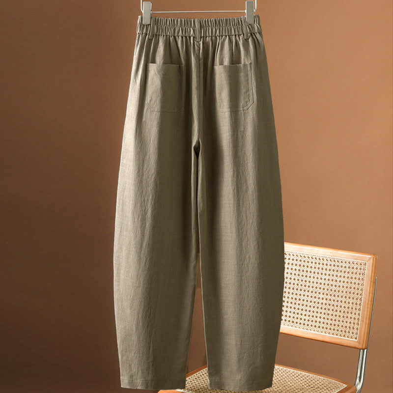 Buddha Stones Pantalones harem minimalistas de verano para mujer, de color liso, con botones y bolsillos. - image 1