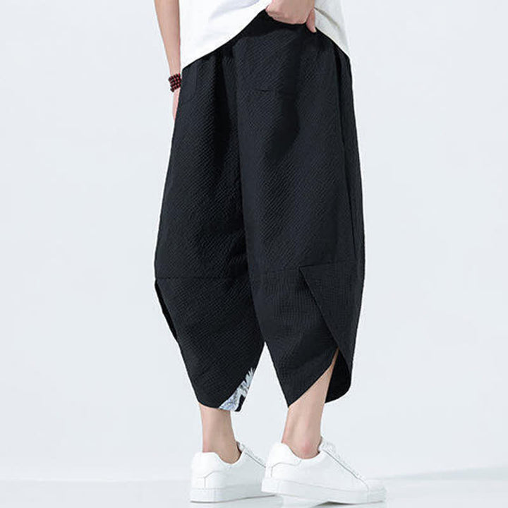 Buddha Stones Pantalones harem de verano para hombre con cordón ajustable, borla y estampado de grullas. - image 11