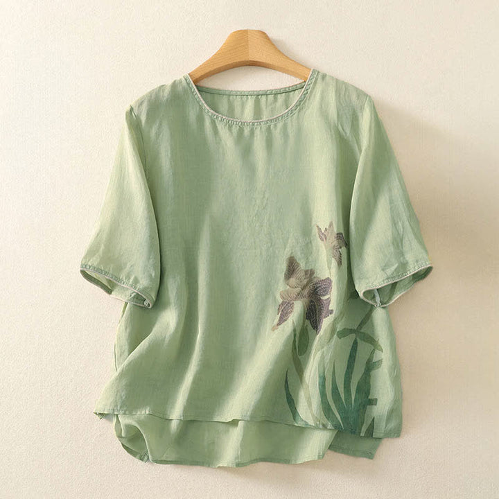 Buddha Stones Camisetas de manga corta para mujer con estampado floral de verano - Verde pálido - US8-10，UK/AU12-14，EU40-42 (2XL) - image 0