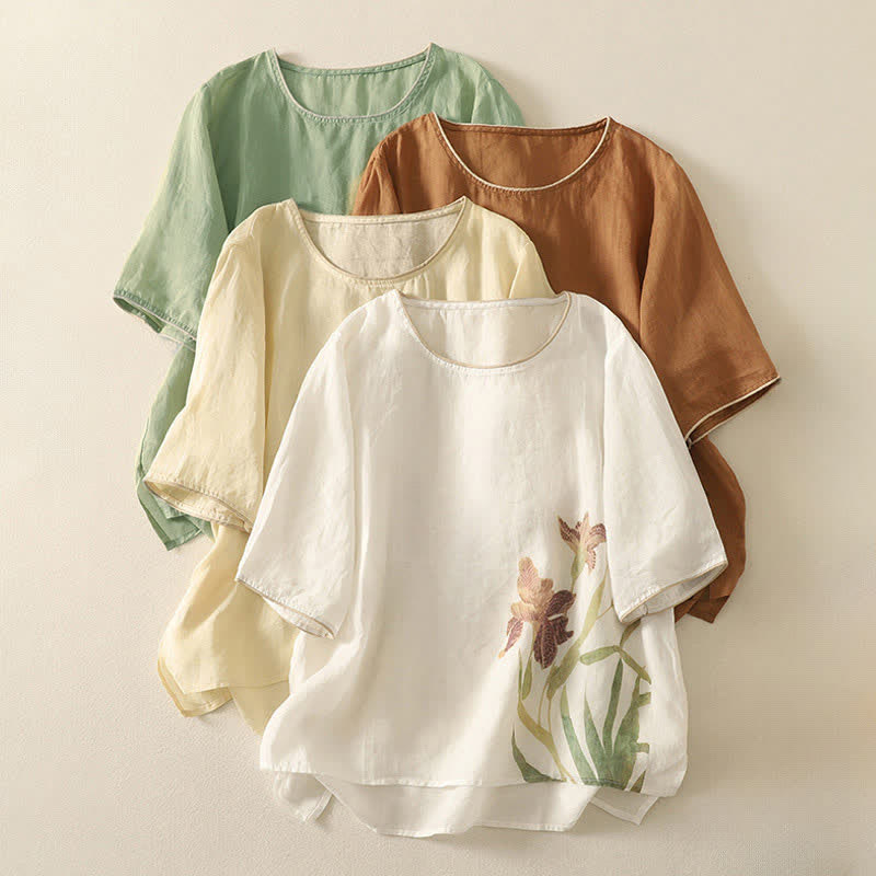 Buddha Stones Camisetas de manga corta para mujer con estampado floral de verano - image 25