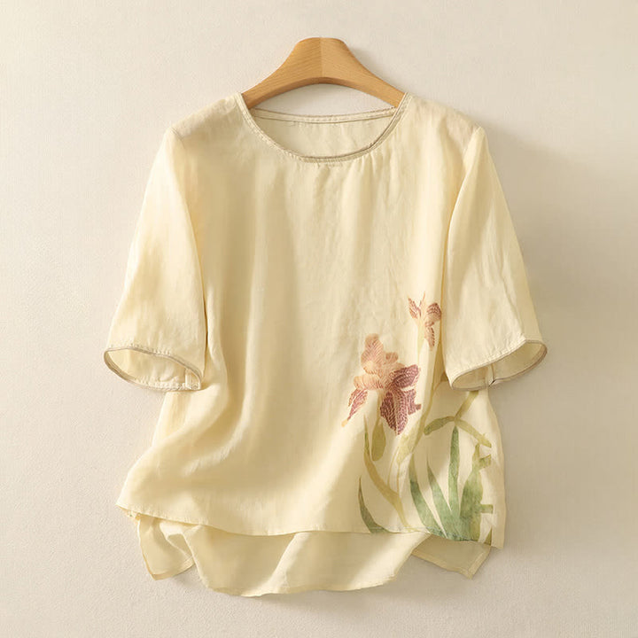 Buddha Stones Camisetas de manga corta para mujer con estampado floral de verano - Beige - US8-10，UK/AU12-14，EU40-42 (2XL) - image 10