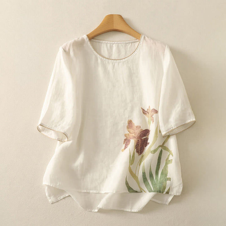Buddha Stones Camisetas de manga corta para mujer con estampado floral de verano - Blanco - US8-10，UK/AU12-14，EU40-42 (2XL) - image 15