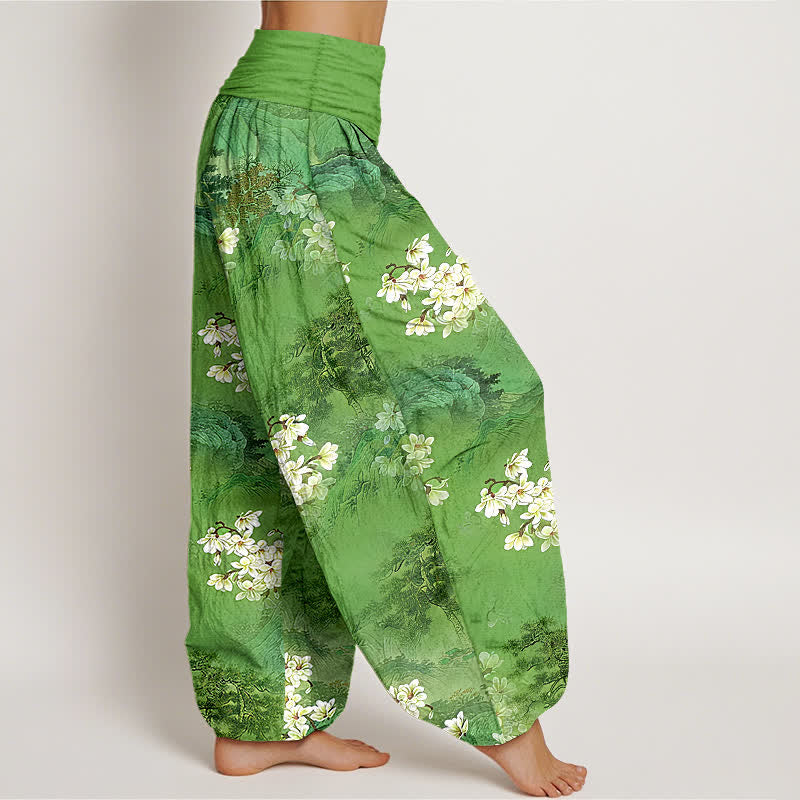 Buddha Stones Pantalones harem de algodón puro con estampado floral bohemio en acuarela y cintura elástica para mujer. - image 10