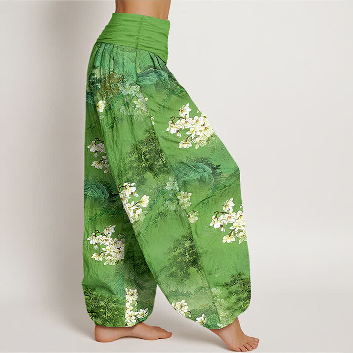Buddha Stones Pantalones harem de algodón puro con estampado floral bohemio en acuarela y cintura elástica para mujer. - image 10