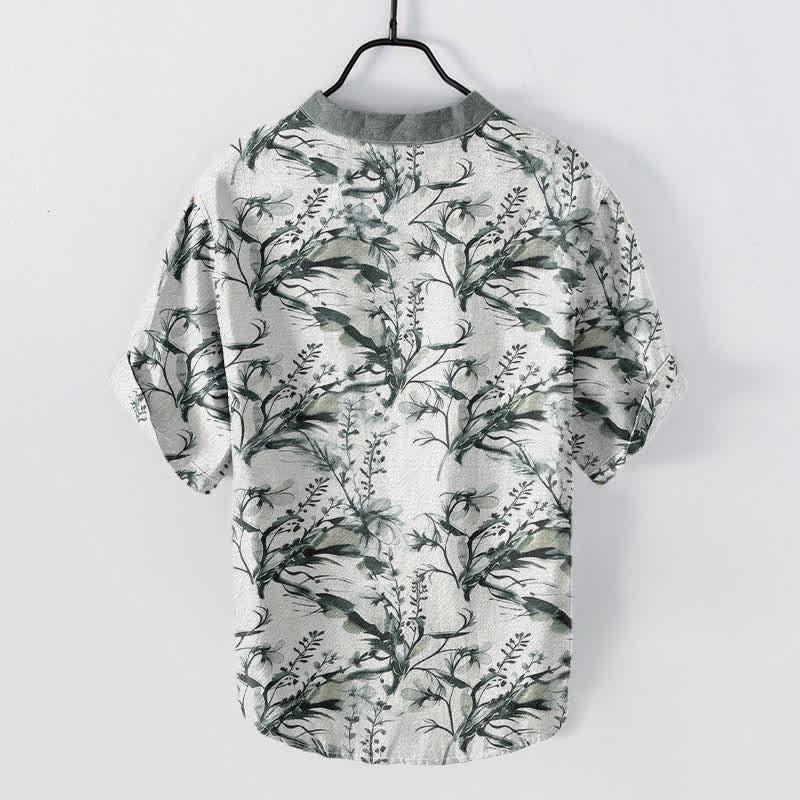 Buddha Stones Camisa de manga corta con medio botón y estampado de ramitas de lavanda para hombre, de algodón puro. - Lavanda - US/UK/AU50, EU60 (5XL) - image 1