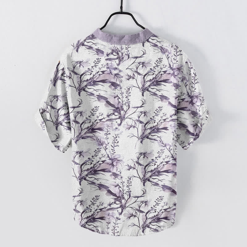Buddha Stones Camisa de manga corta con medio botón y estampado de ramitas de lavanda para hombre, de algodón puro. - Azul claro - US/UK/AU50, EU60 (5XL) - image 4