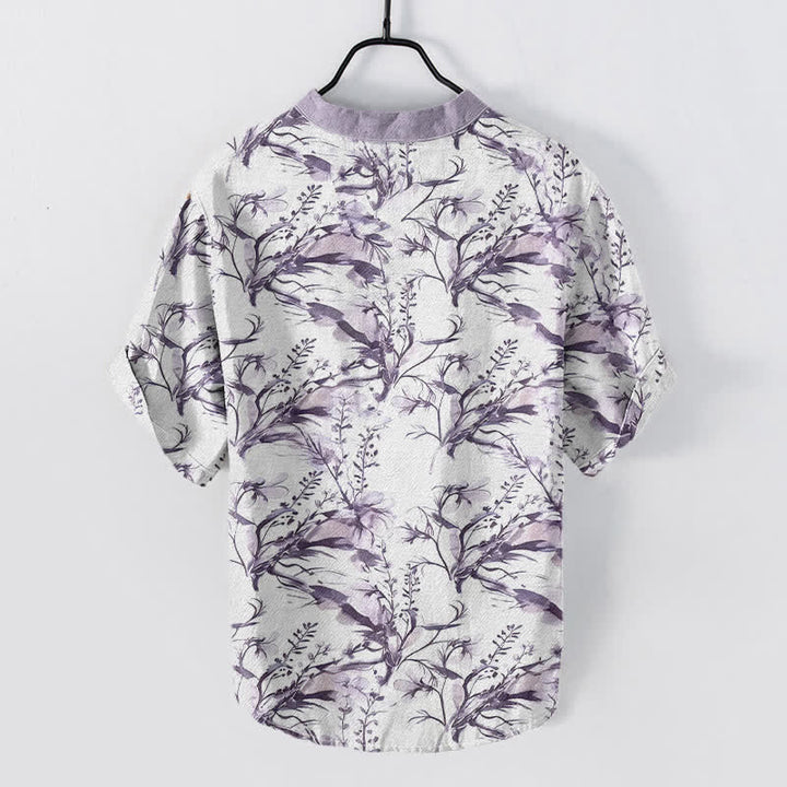 Buddha Stones Camisa de manga corta con medio botón y estampado de ramitas de lavanda para hombre, de algodón puro. - Azul claro - US/UK/AU50, EU60 (5XL) - image 4