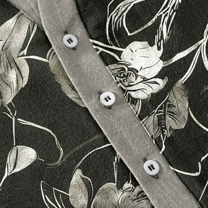 Buddha Stones Camisa de manga corta con medio botón y estampado floral botánico de algodón para hombre - image 3