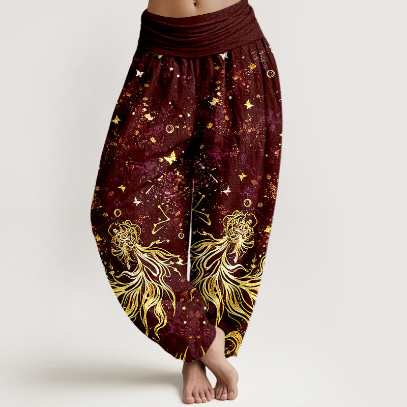 Buddha Stones Pantalones harem de mujer con cintura elástica y estampado de mariposas y galaxia celestial, de algodón puro. - Granate - US16，UK/AU20，EU48 (3XL) - image 5