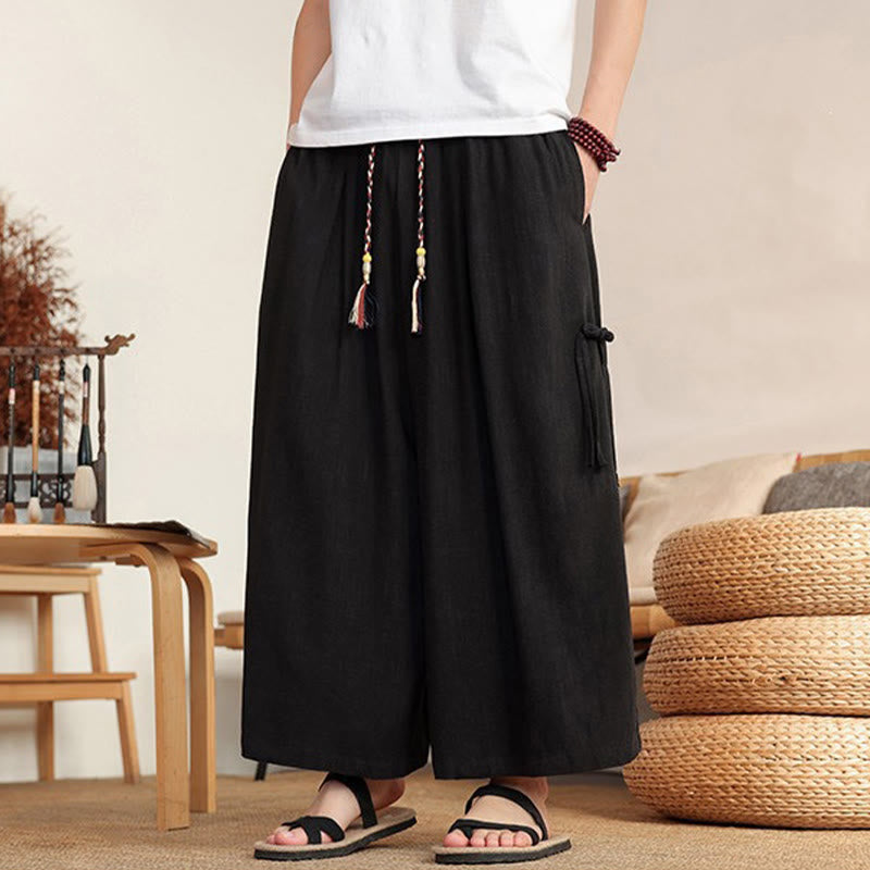 Buddha Stones Pantalones de verano lisos para hombre, de pierna ancha con cintura elástica y bolsillos. - Negro - US/UK/AU46, EU56 (5XL) - image 9