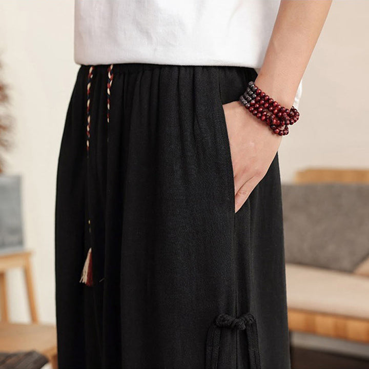 Buddha Stones Pantalones de verano lisos para hombre, de pierna ancha con cintura elástica y bolsillos. - image 19