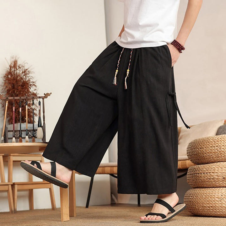 Buddha Stones Pantalones de verano lisos para hombre, de pierna ancha con cintura elástica y bolsillos. - image 12