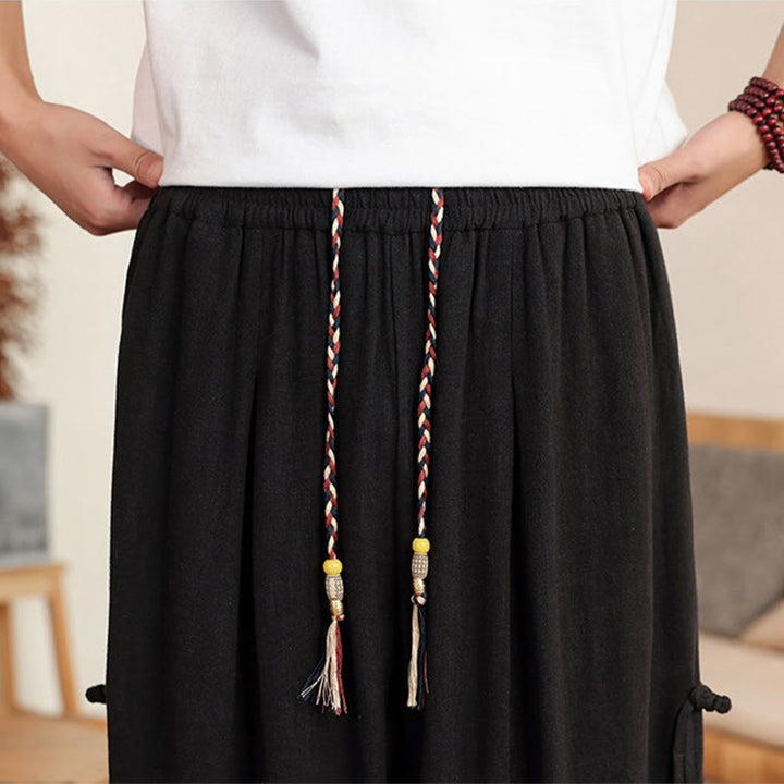 Buddha Stones Pantalones de verano lisos para hombre, de pierna ancha con cintura elástica y bolsillos. - image 18