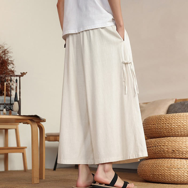 Buddha Stones Pantalones de verano lisos para hombre, de pierna ancha con cintura elástica y bolsillos. - image 1