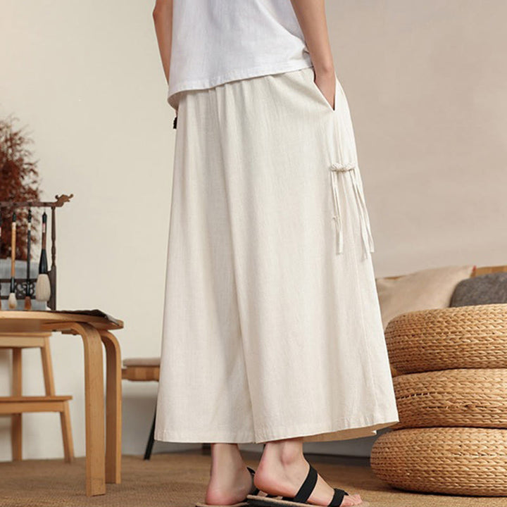 Buddha Stones Pantalones de verano lisos para hombre, de pierna ancha con cintura elástica y bolsillos. - image 1