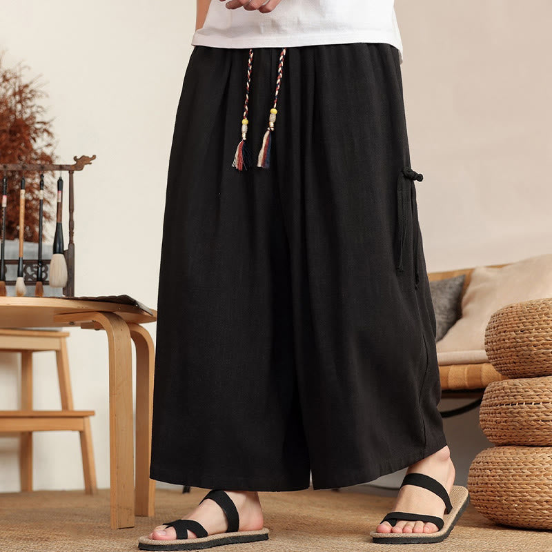 Buddha Stones Pantalones de verano lisos para hombre, de pierna ancha con cintura elástica y bolsillos. - image 14