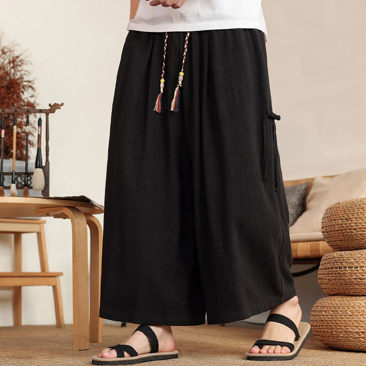 Buddha Stones Pantalones de verano lisos para hombre, de pierna ancha con cintura elástica y bolsillos. - image 14