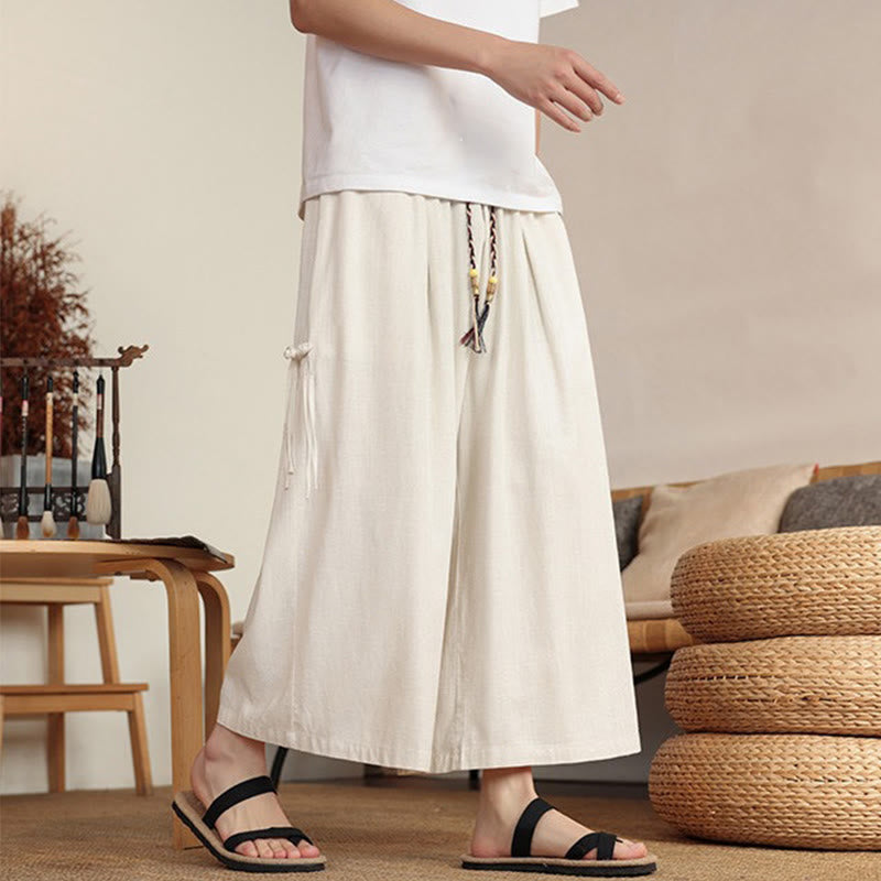 Buddha Stones Pantalones de verano lisos para hombre, de pierna ancha con cintura elástica y bolsillos. - image 2