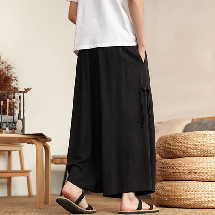 Buddha Stones Pantalones de verano lisos para hombre, de pierna ancha con cintura elástica y bolsillos. - image 10