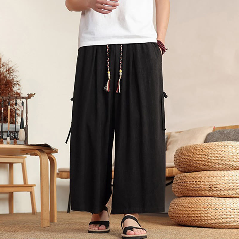 Buddha Stones Pantalones de verano lisos para hombre, de pierna ancha con cintura elástica y bolsillos. - image 15