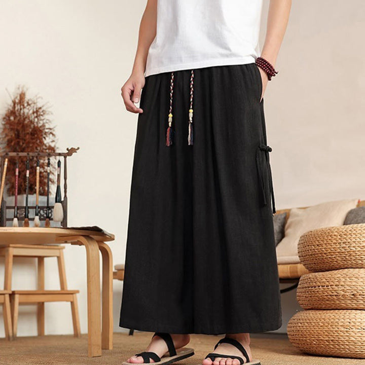 Buddha Stones Pantalones de verano lisos para hombre, de pierna ancha con cintura elástica y bolsillos. - image 16