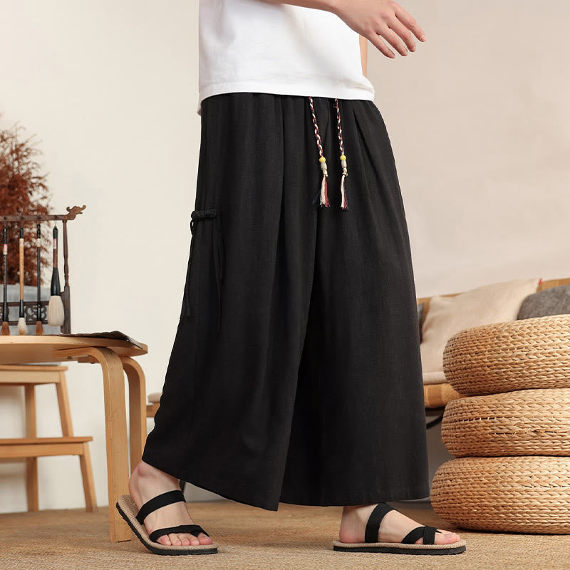 Buddha Stones Pantalones de verano lisos para hombre, de pierna ancha con cintura elástica y bolsillos. - image 11