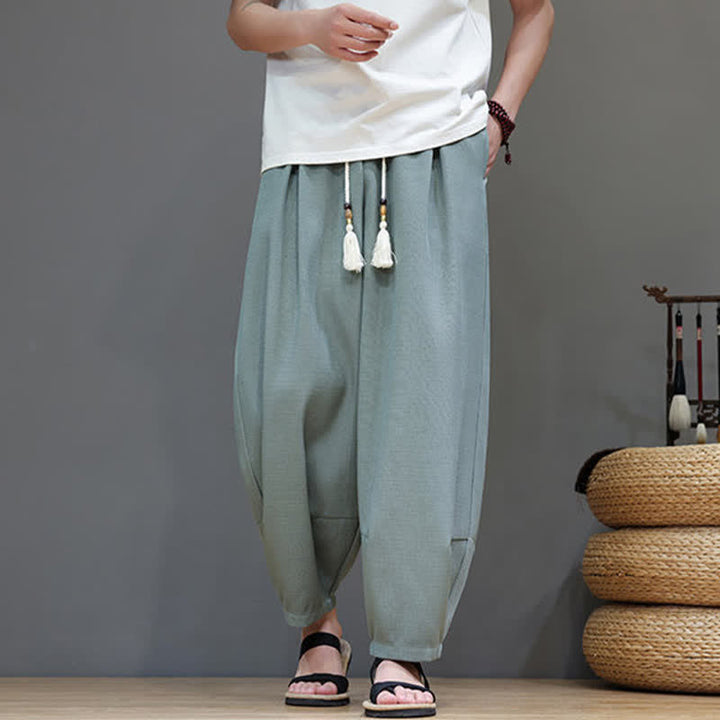 Buddha Stones Pantalones harem de verano para hombre con cintura elástica, cordón ajustable y bolsillos. - image 5
