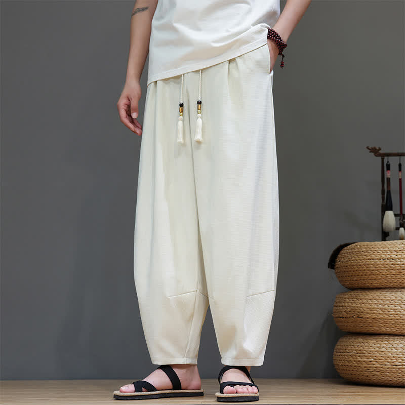 Buddha Stones Pantalones harem de verano para hombre con cintura elástica, cordón ajustable y bolsillos. - image 11