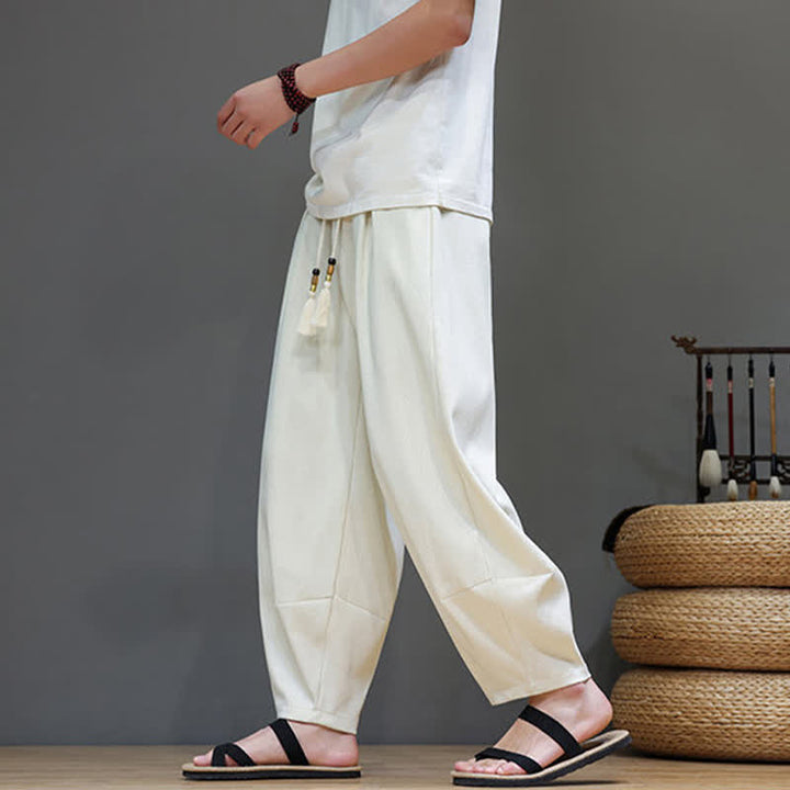 Buddha Stones Pantalones harem de verano para hombre con cintura elástica, cordón ajustable y bolsillos. - image 15