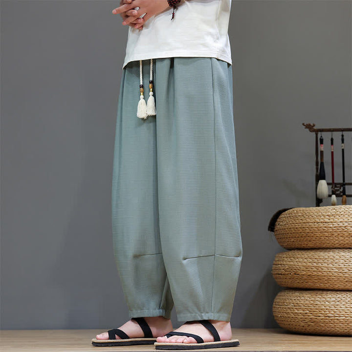 Buddha Stones Pantalones harem de verano para hombre con cintura elástica, cordón ajustable y bolsillos. - image 2