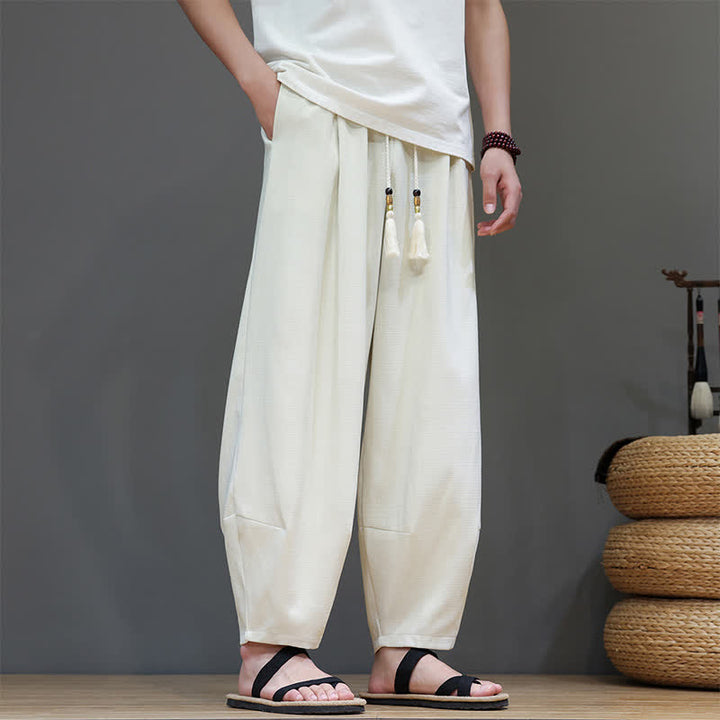 Buddha Stones Pantalones harem de verano para hombre con cintura elástica, cordón ajustable y bolsillos. - Marfil - US/UK/AU46, EU56 (5XL) - image 10
