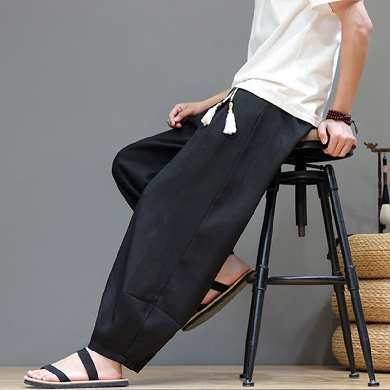 Buddha Stones Pantalones harem de verano para hombre con cintura elástica, cordón ajustable y bolsillos. - image 28