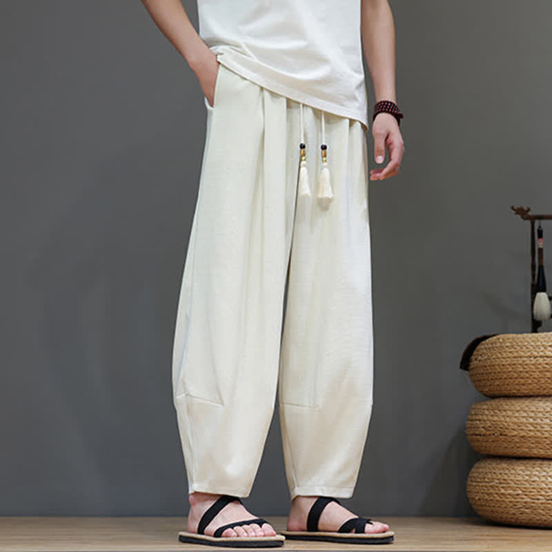 Buddha Stones Pantalones harem de verano para hombre con cintura elástica, cordón ajustable y bolsillos. - image 13