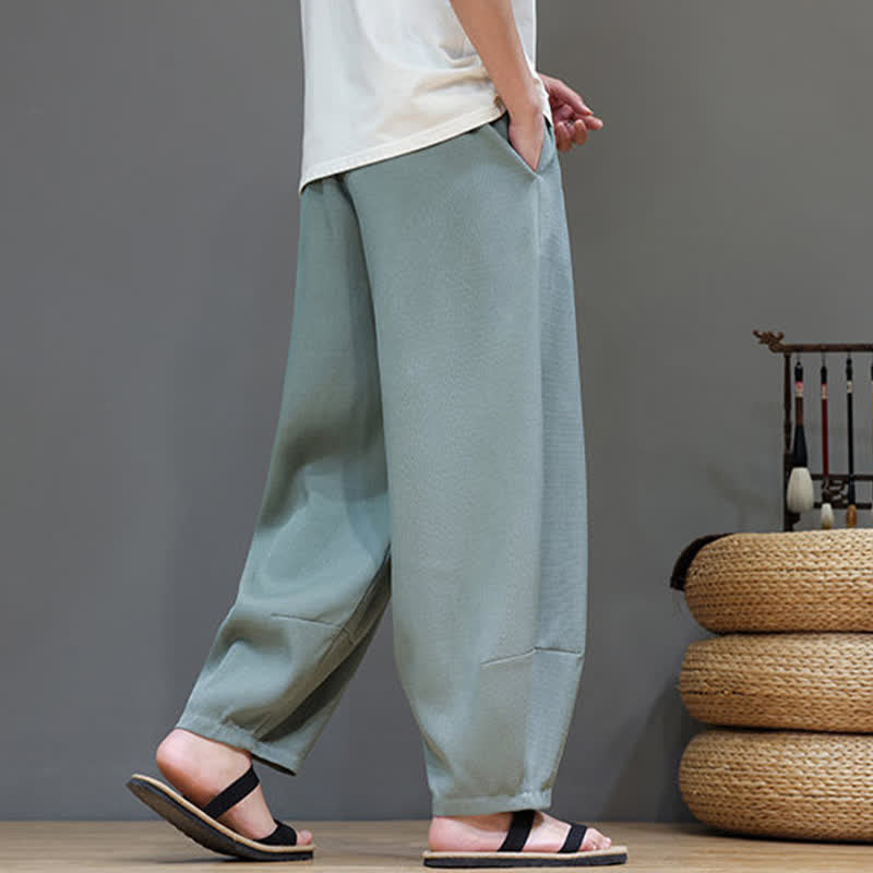 Buddha Stones Pantalones harem de verano para hombre con cintura elástica, cordón ajustable y bolsillos. - image 4