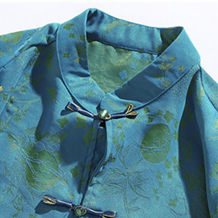 Buddha Stones Camisas de manga hasta el codo para hombre, estilo Summer Tang, con cuello mandarín, botones de rana y abertura lateral. - image 3