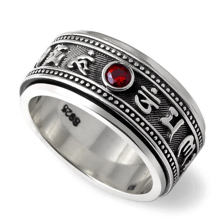 Buddha Stones Anillo giratorio de cobre con el símbolo Om Mani Padme Hum de granate - image 4