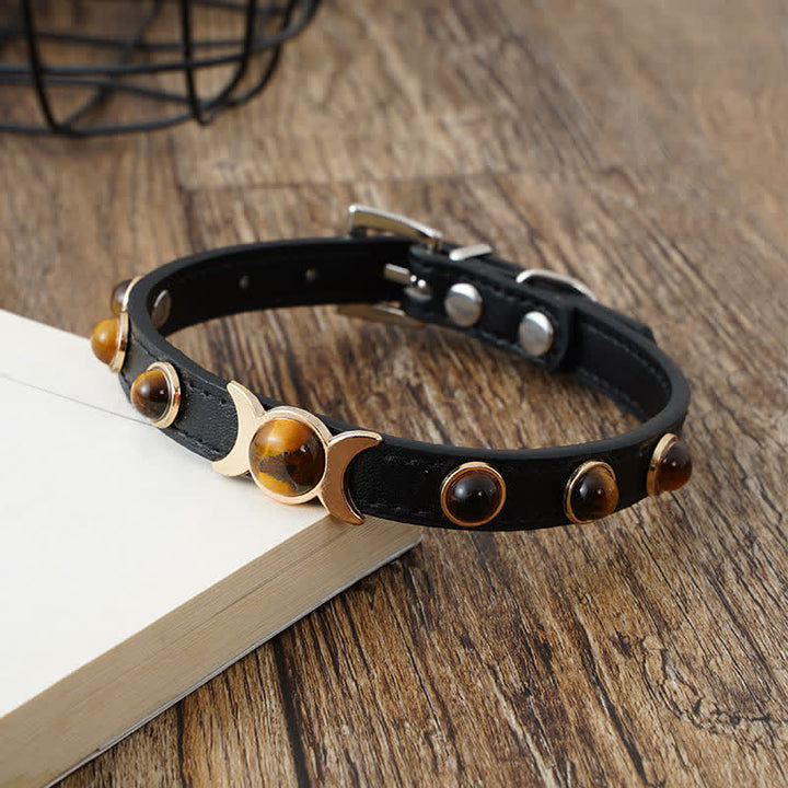 Buddha Stones Collar ajustable para mascotas Tiger Eye Leather Courage para gatos y perros - image 2