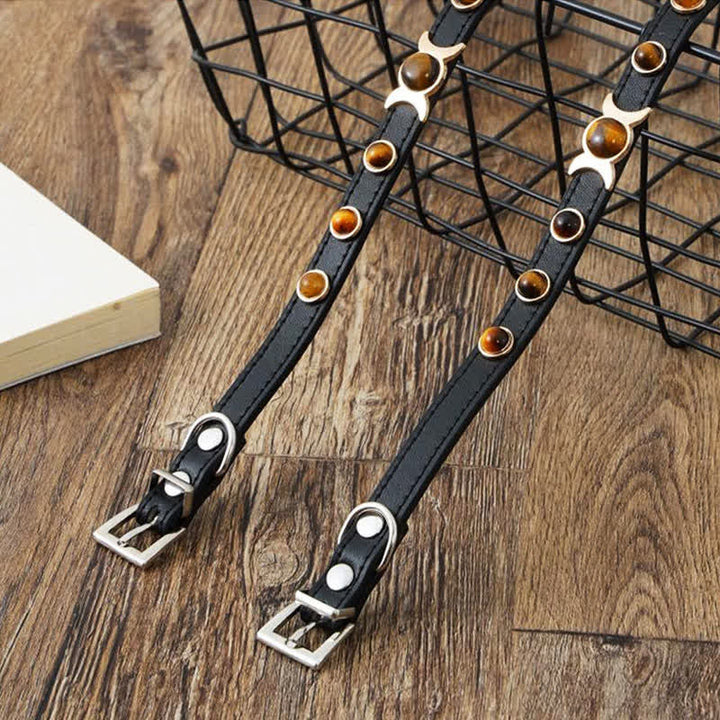 Buddha Stones Collar ajustable para mascotas Tiger Eye Leather Courage para gatos y perros - image 13