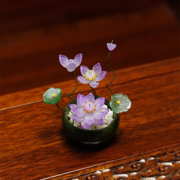 Buddha Stones Maceta Lotus Liuli hecha a mano, decoración para un estilo de vida consciente - Púrpura - image 3