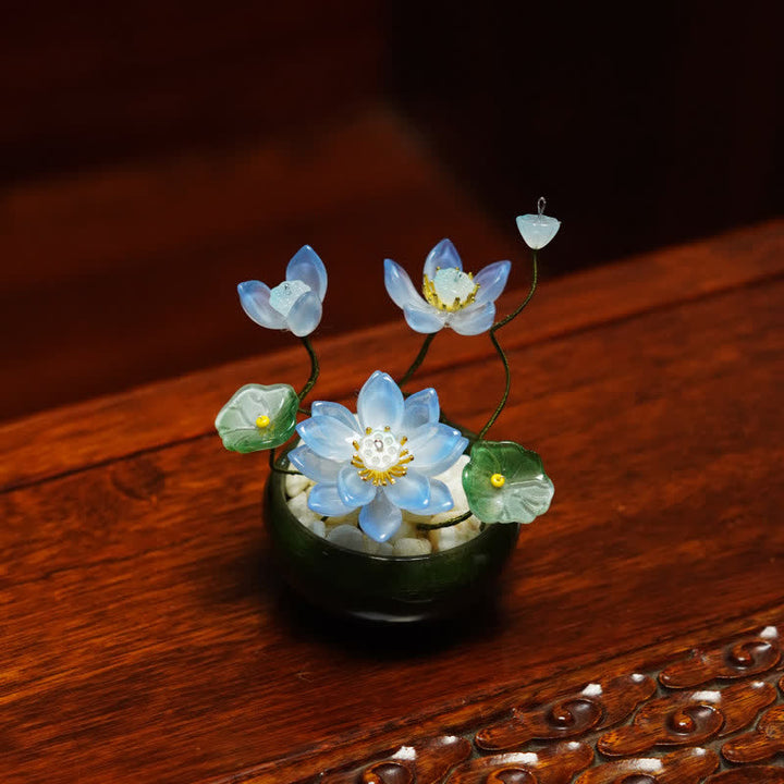 Buddha Stones Maceta Lotus Liuli hecha a mano, decoración para un estilo de vida consciente - Azul - image 4